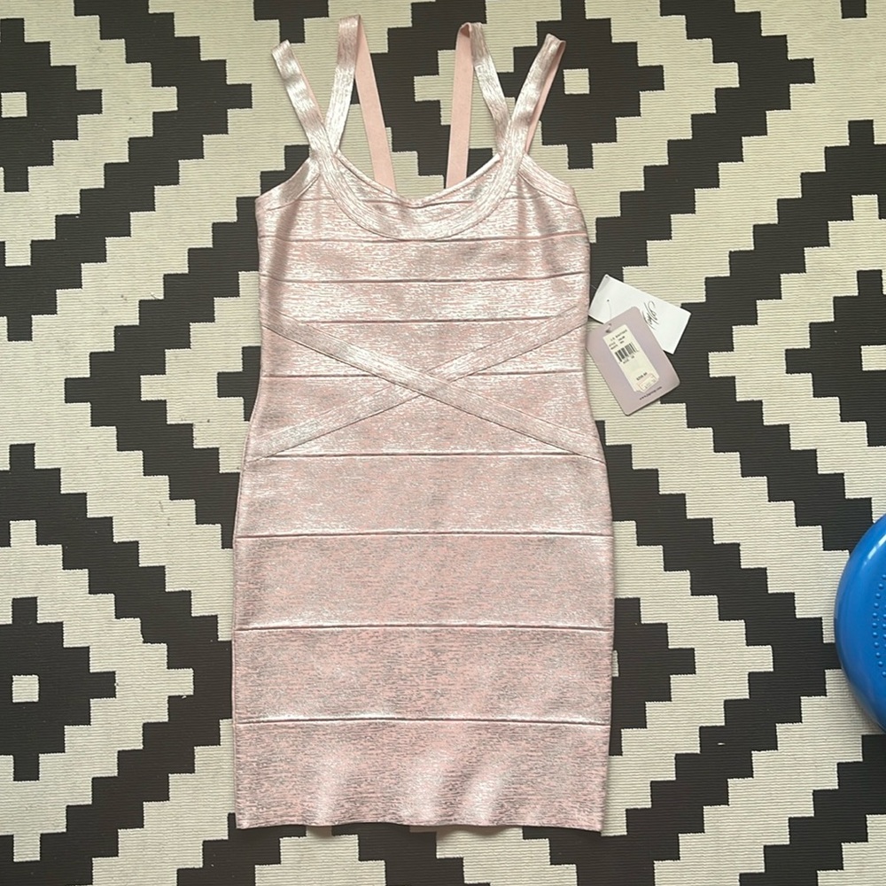 Silver pink double-strapped bandage dress